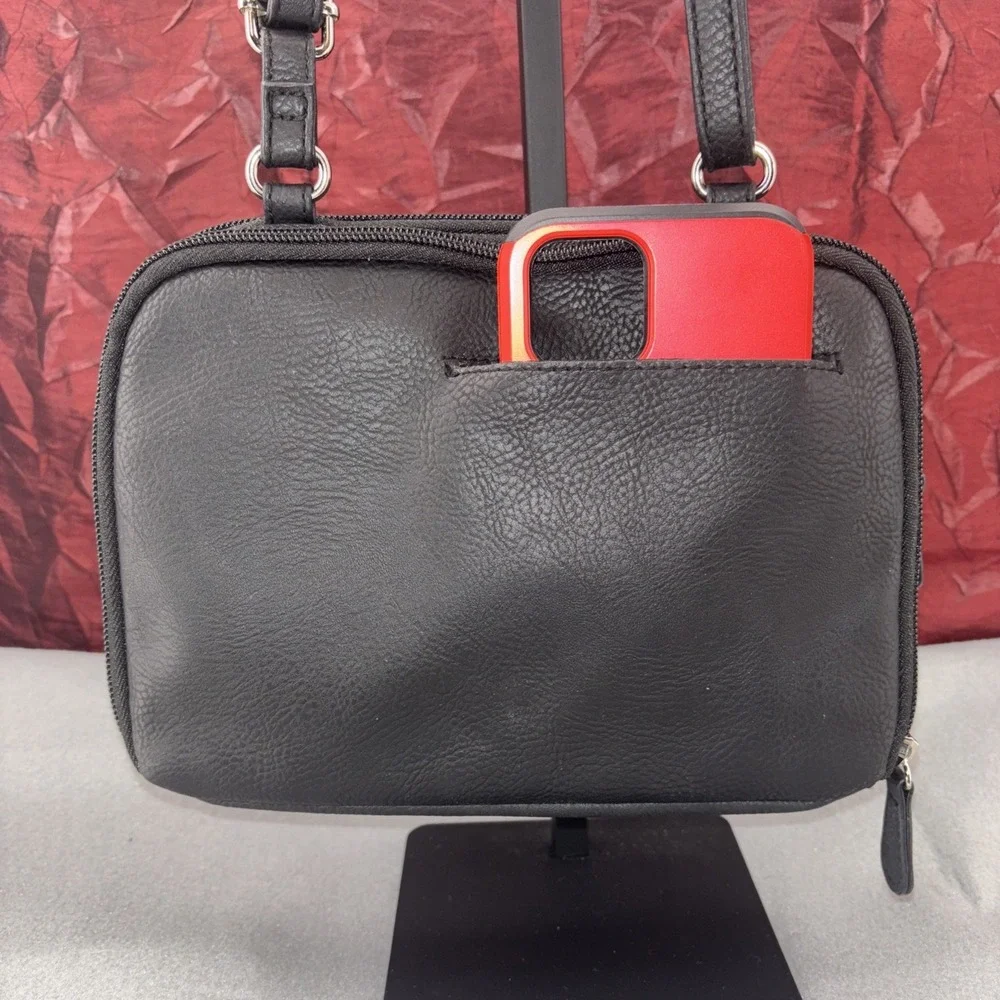 Multi Sac Dark Black Vegan Leather Crossbody Purse  Shoulder ‎ Bag Multi Pocket